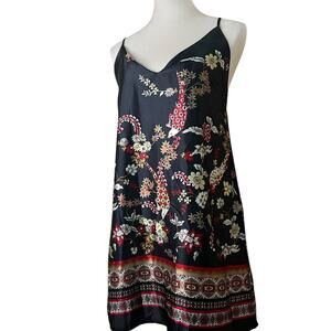 Honey Punch Floral Print Slip Dress Black Multicolor Boho M | Made in USA